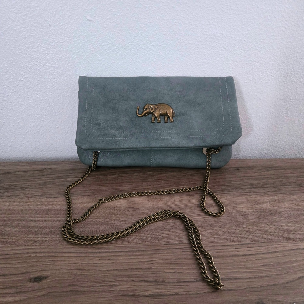 Boho Elephant Faux Leather‎ Crossbody Bag Brass Chain Strap Clutch